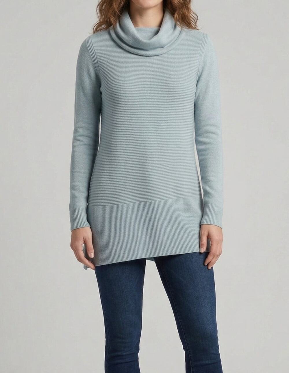 Adrienne Vittadini Cowl Turtleneck Sweater Light Aqua Blue Small